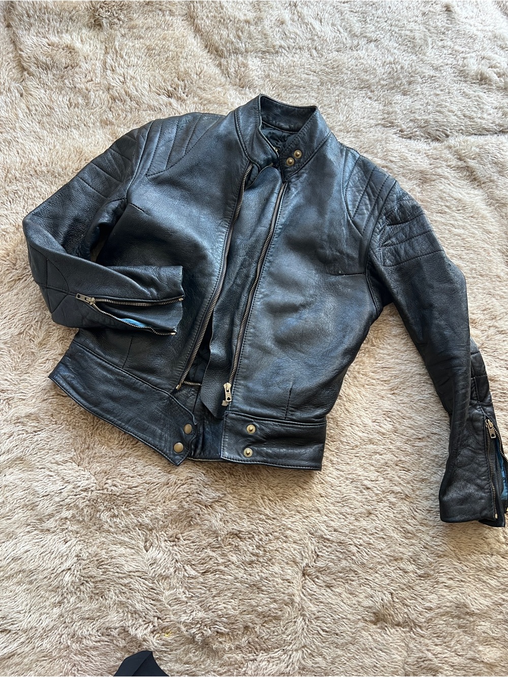 Black Leather Biker Jacket  Zip Front